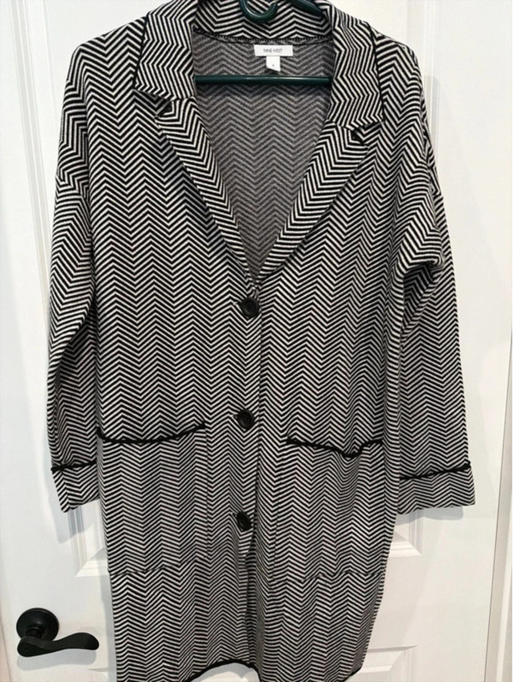 Nine West Women’s Small Black & White Chevron Knit Long Blazer Cardigan Jacke